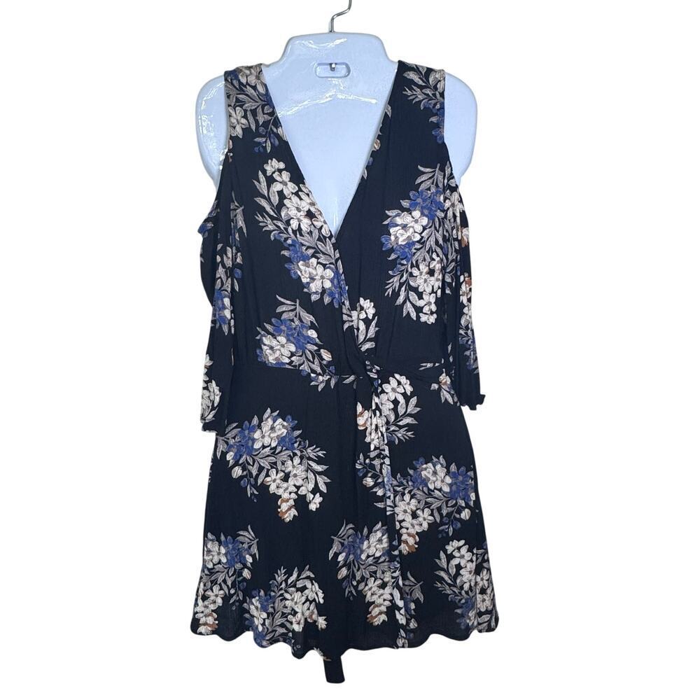 Altered State Cold Shoulder Floral Print Wrap Front Romper Women's Sz S